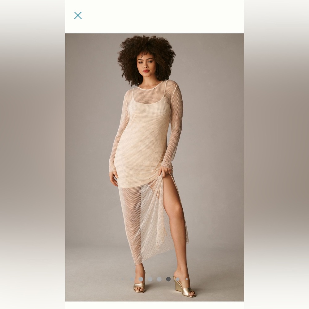 ✨ Sunday In Brooklyn anthropologie mesh rhinestone maxi dress slip NWT 1X Nude - Picture 13 of 17